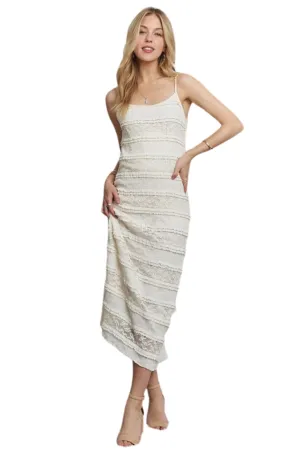 Adora Lace Scoop Neck Midi Cami Dress in Beige