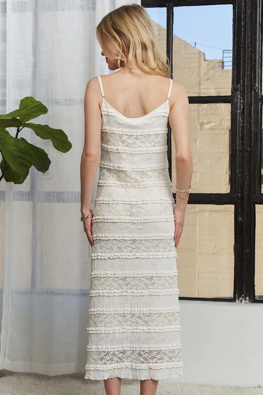 Adora Lace Scoop Neck Midi Cami Dress in Beige