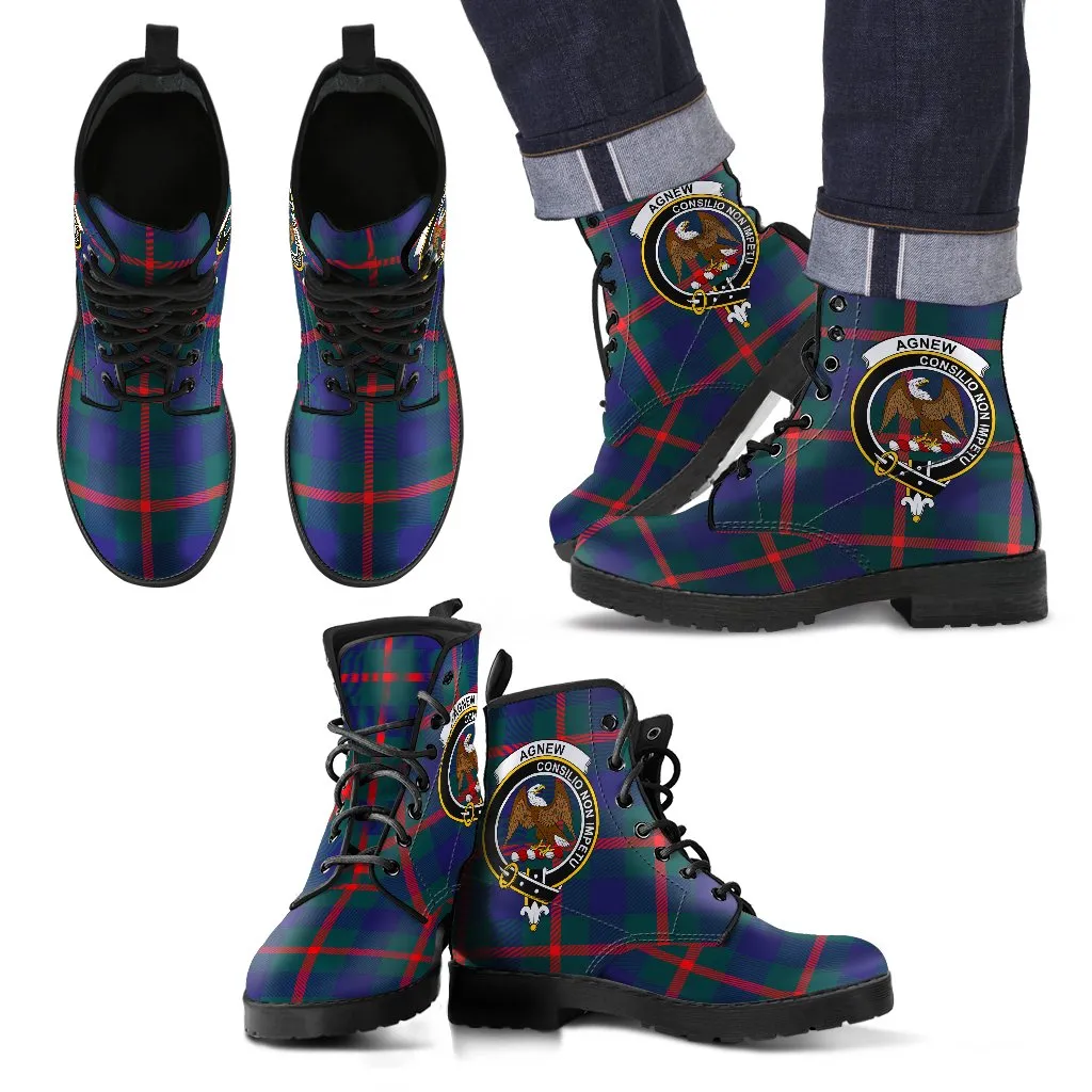 Agnew Modern Tartan Clan Badge Leather Boots