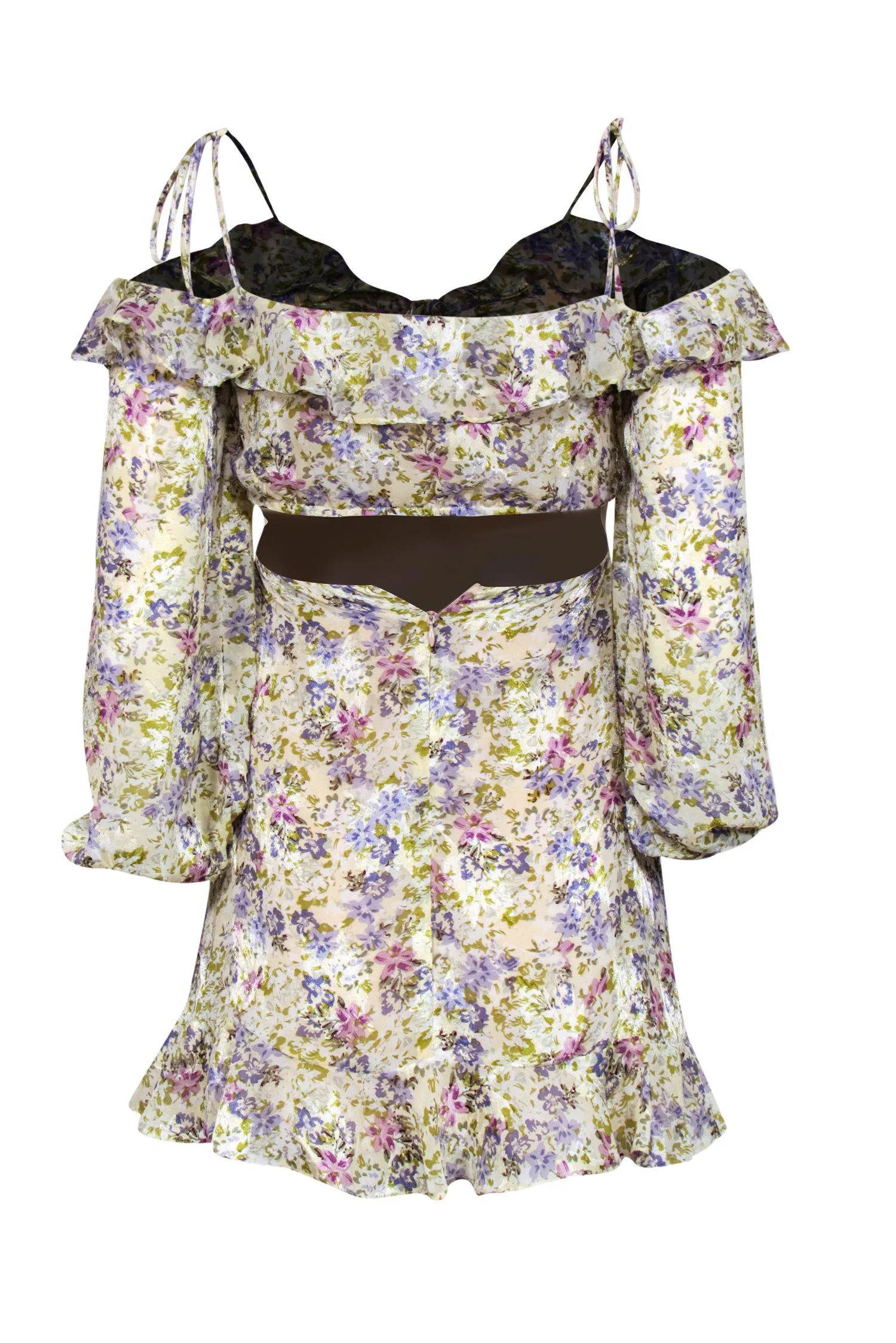 ASTR the Label - Beige & Multicolor Floral Print Dress w/ Cold Shoulder Cutouts Sz XS