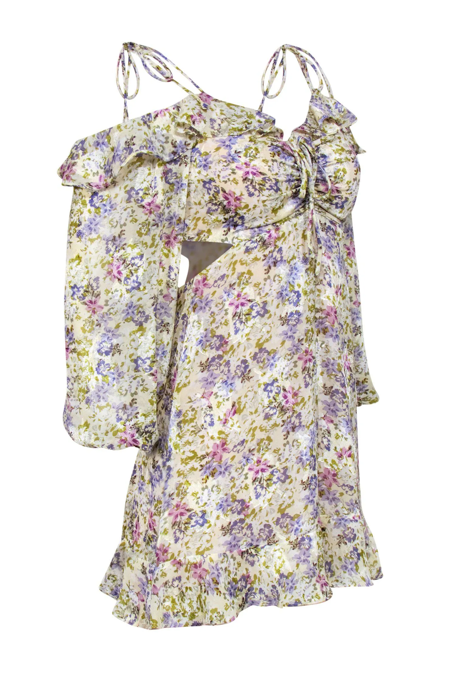 ASTR the Label - Beige & Multicolor Floral Print Dress w/ Cold Shoulder Cutouts Sz XS