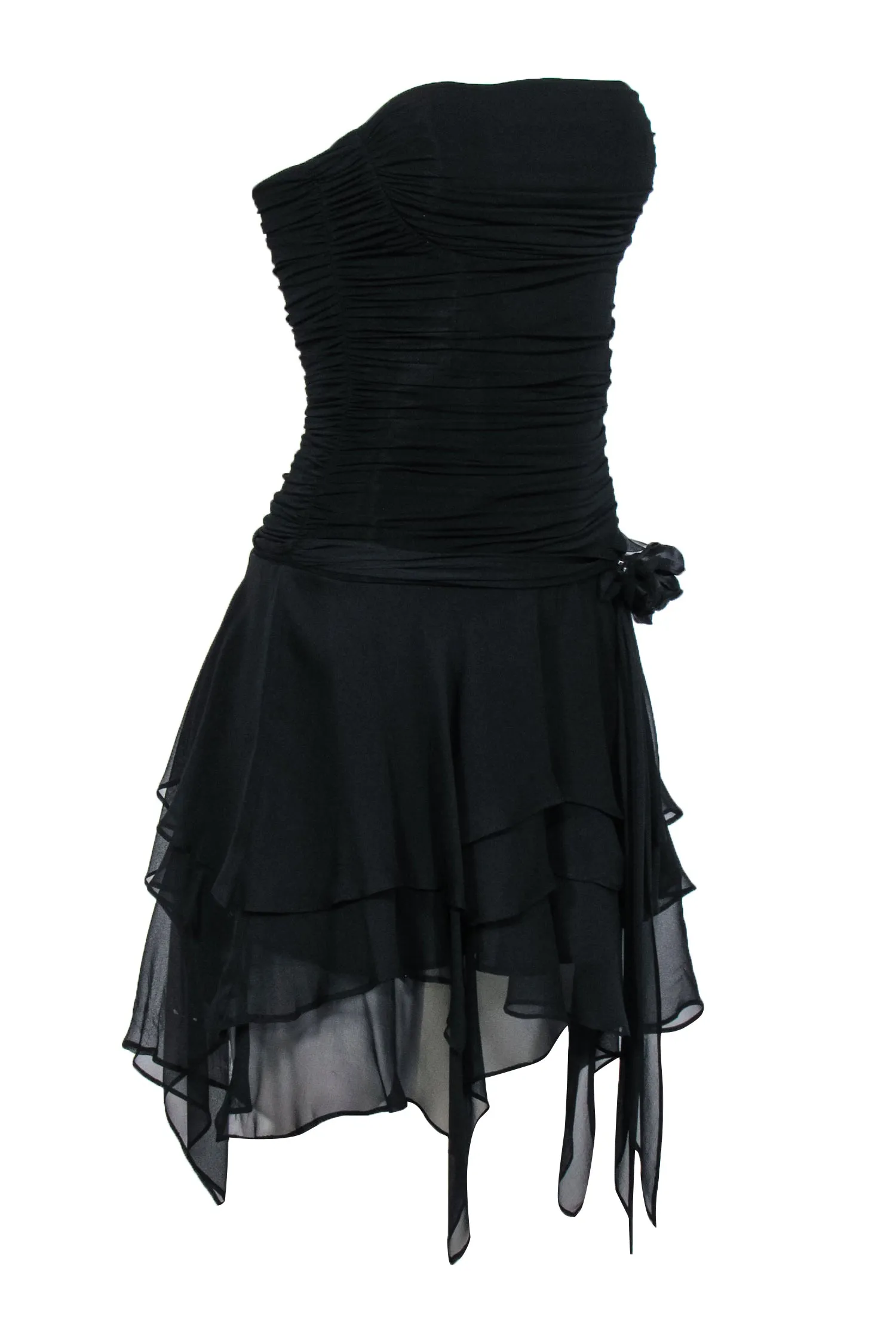 BCBG Max Azria - Black Strapless Mini Dress w/ Handkerchief Hem Size XS