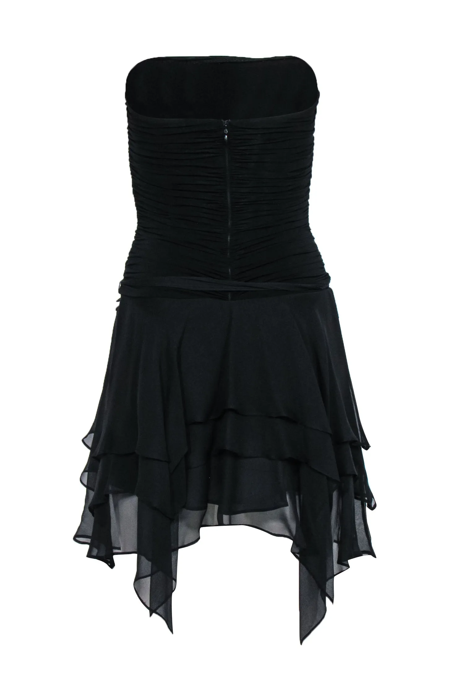 BCBG Max Azria - Black Strapless Mini Dress w/ Handkerchief Hem Size XS