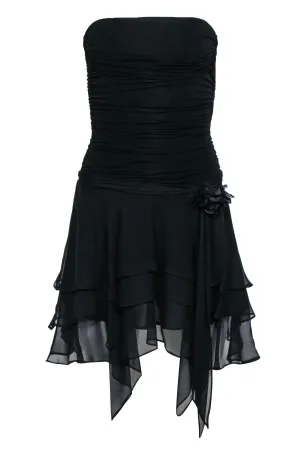 BCBG Max Azria - Black Strapless Mini Dress w/ Handkerchief Hem Size XS