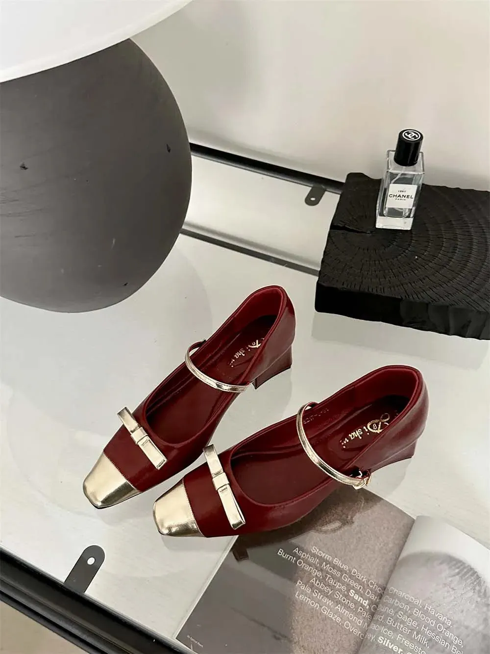 binfenxie  -  Patent Leather Women Loafers Daily Shoes Bow design Black Red White Flat Mid Heeled Dress Shoes Woman Slip On Party Pumps 35-39