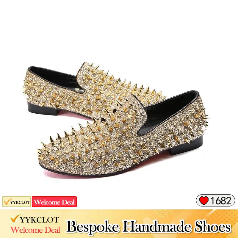 Blue punk studded leather shoes Men's fashion party shoes