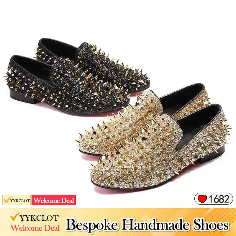 Blue punk studded leather shoes Men's fashion party shoes