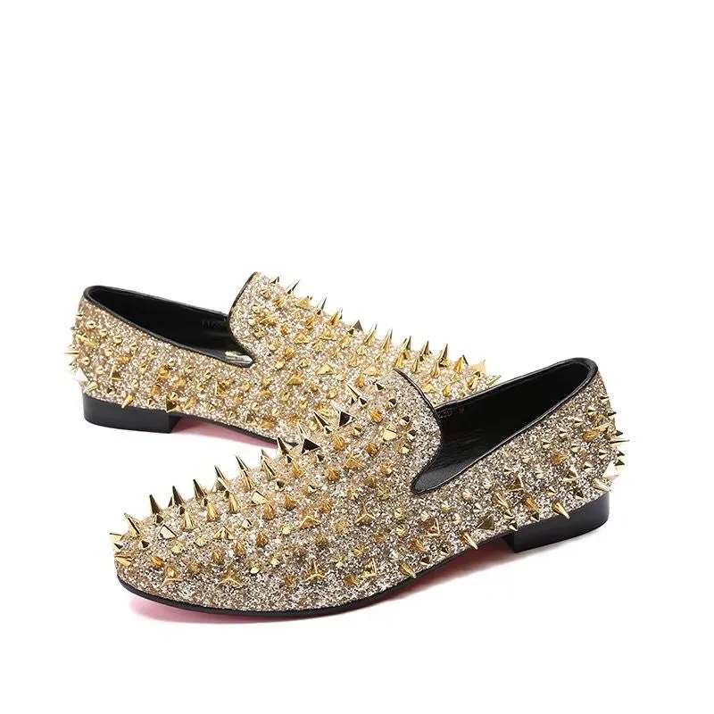 Blue punk studded leather shoes Men's fashion party shoes