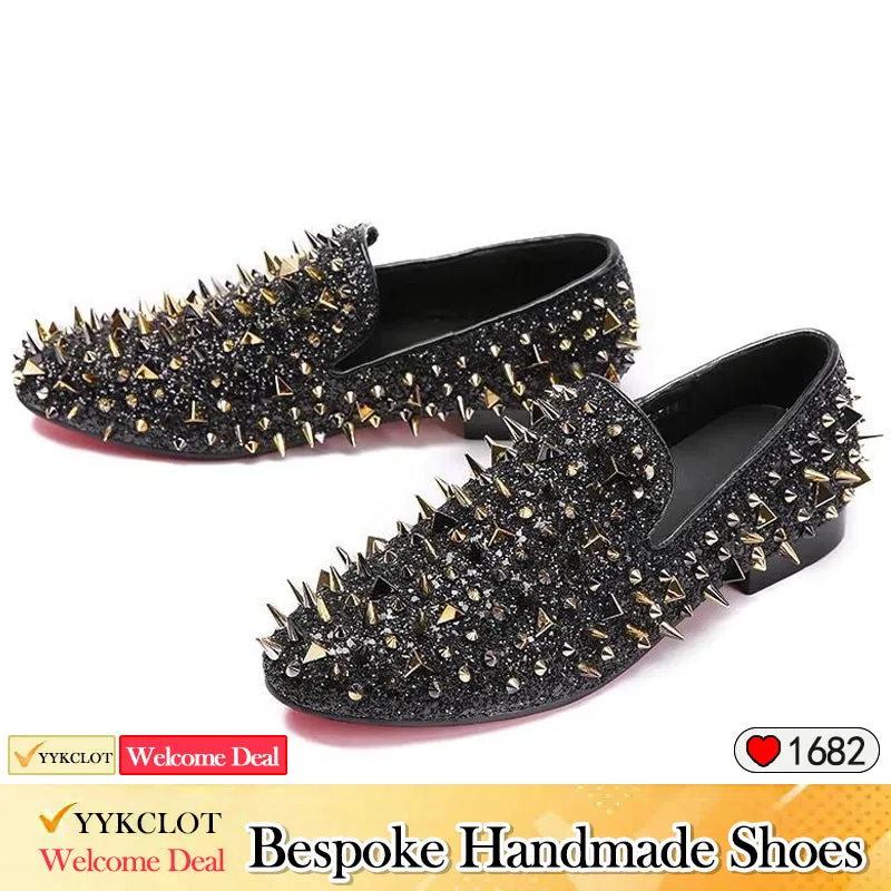 Blue punk studded leather shoes Men's fashion party shoes