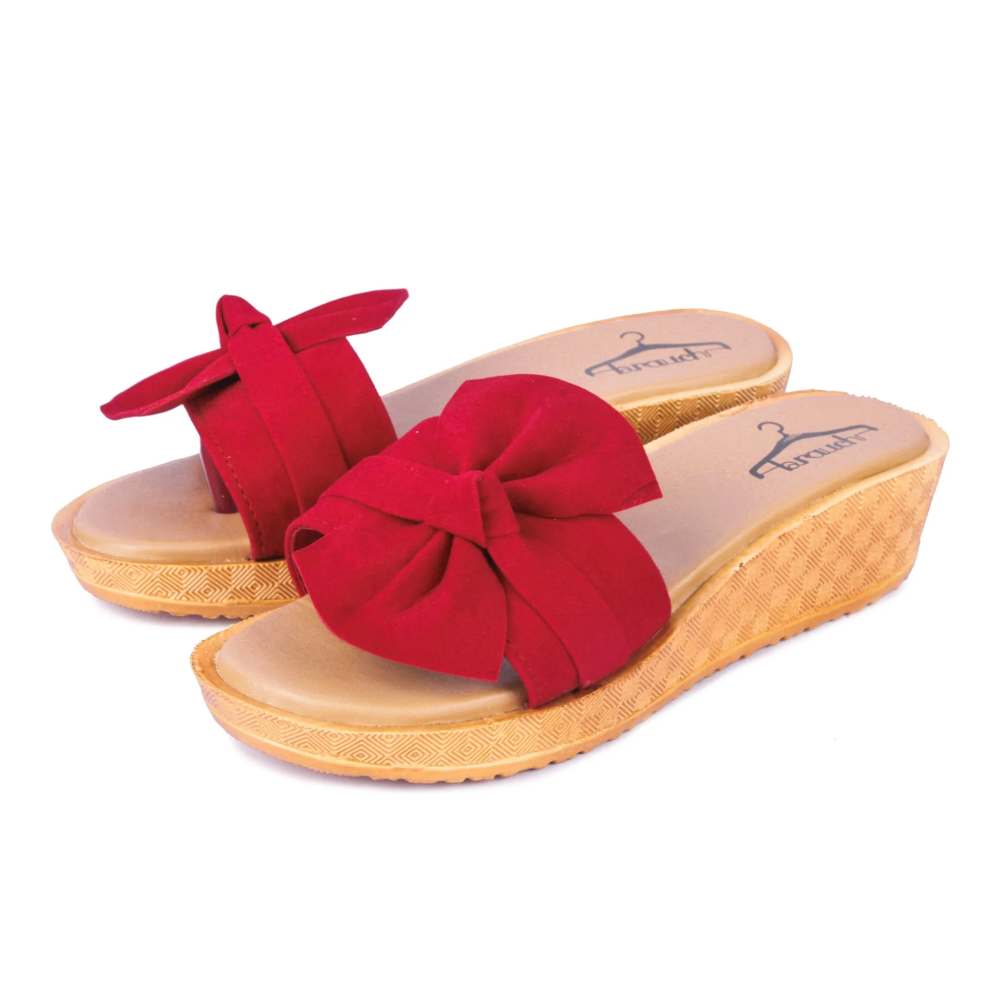 Brauch Women's Red High Sole Bow Wedges
