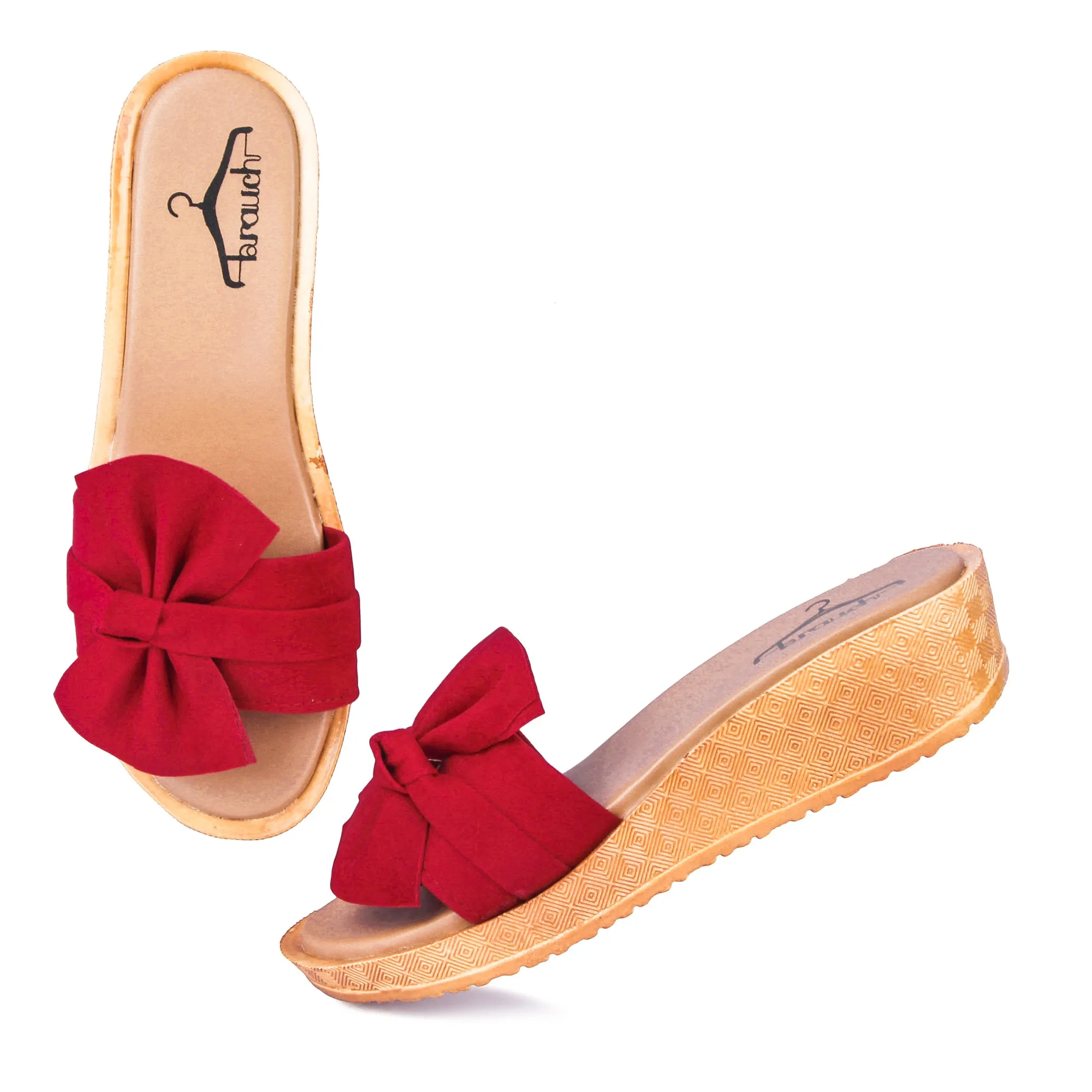 Brauch Women's Red High Sole Bow Wedges