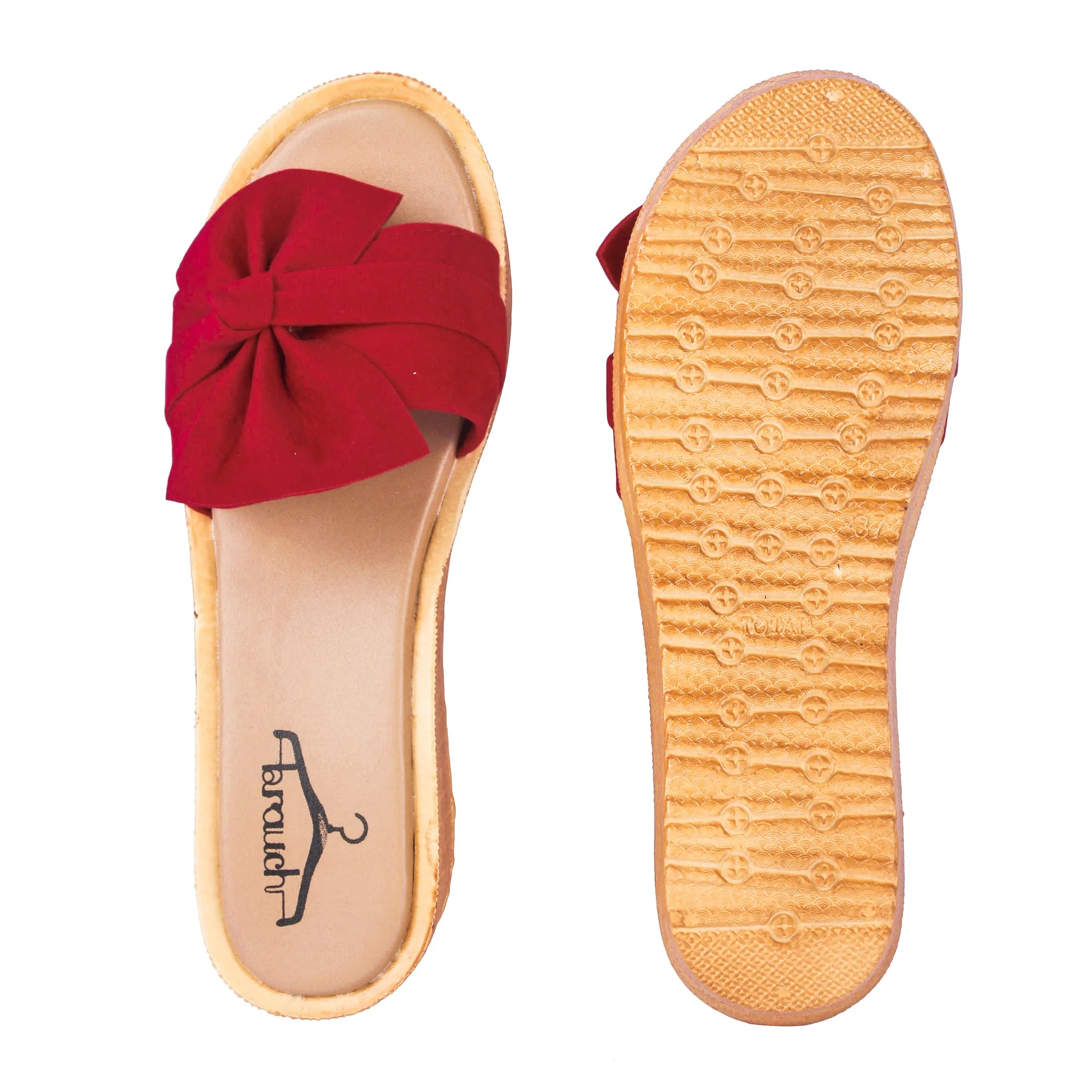 Brauch Women's Red High Sole Bow Wedges
