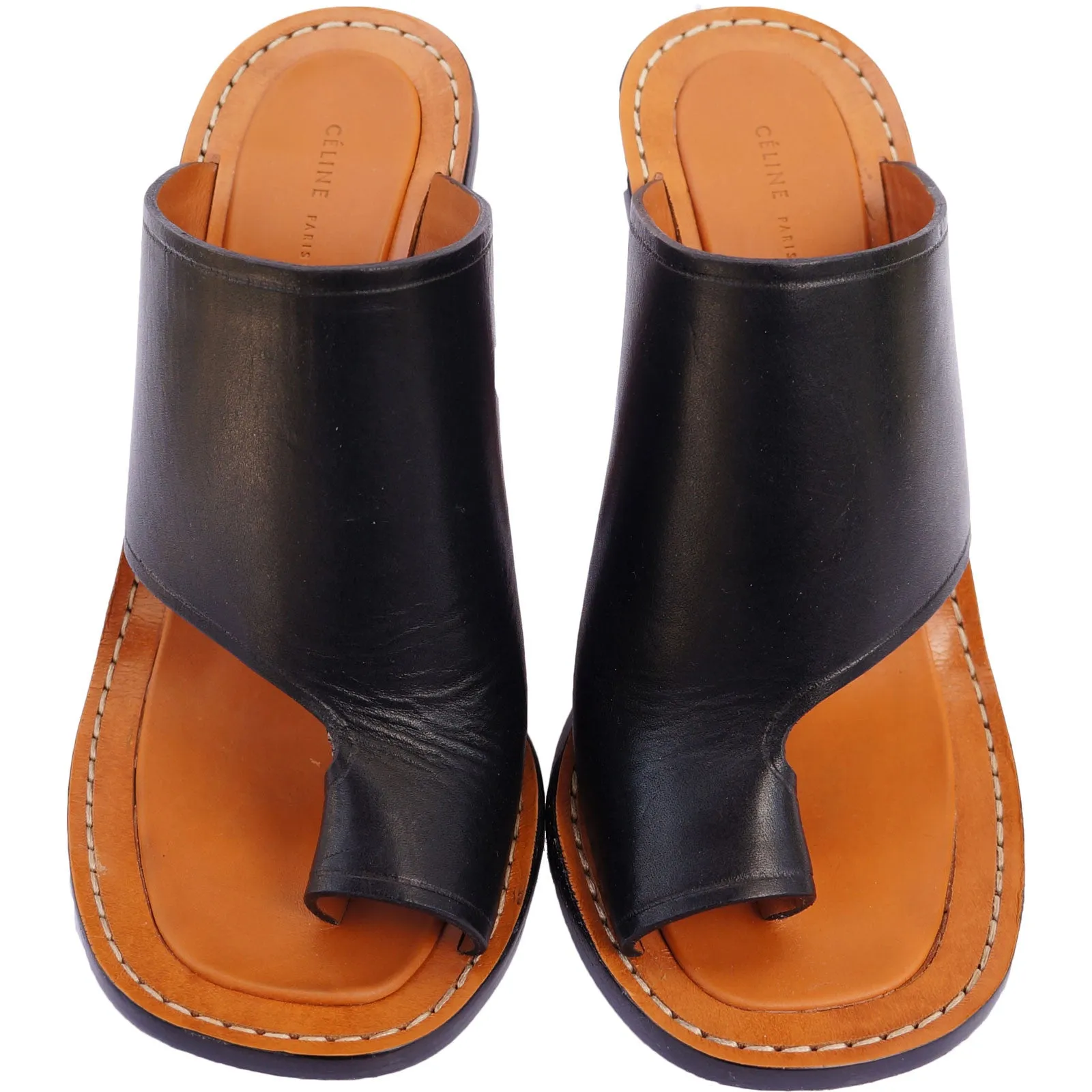 CÉLINE LEATHER SLIDE SANDALS