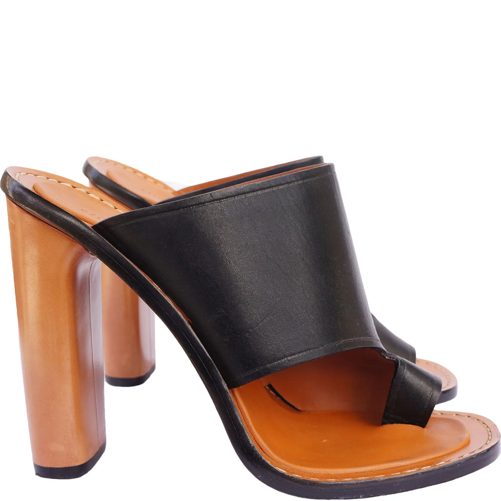 CÉLINE LEATHER SLIDE SANDALS