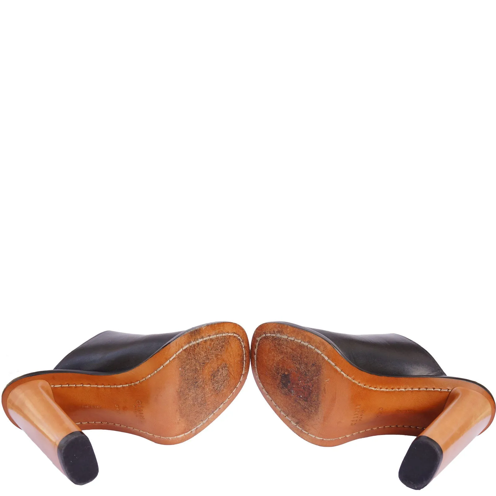 CÉLINE LEATHER SLIDE SANDALS