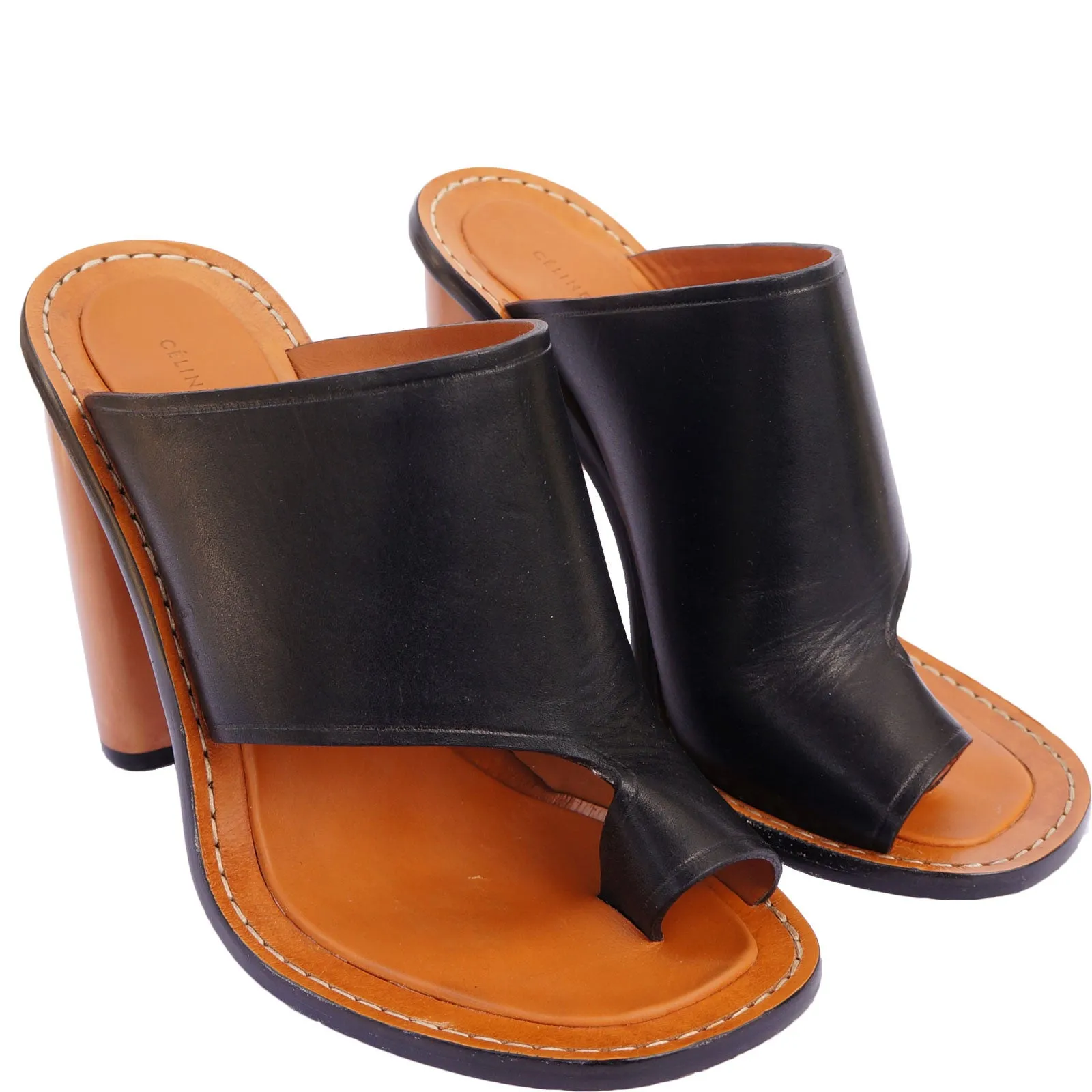 CÉLINE LEATHER SLIDE SANDALS