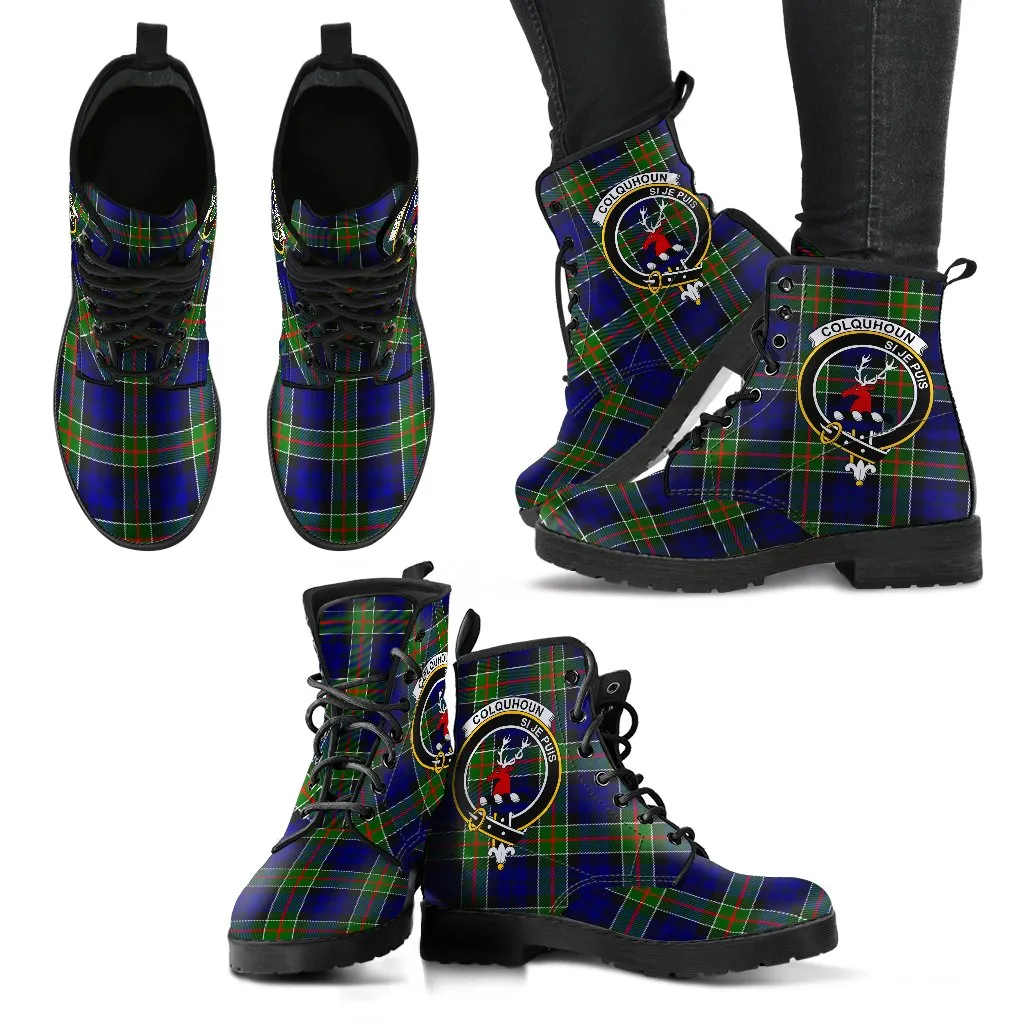 Colquhoun Modern Tartan Clan Badge Leather Boots