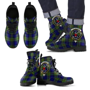 Colquhoun Modern Tartan Clan Badge Leather Boots