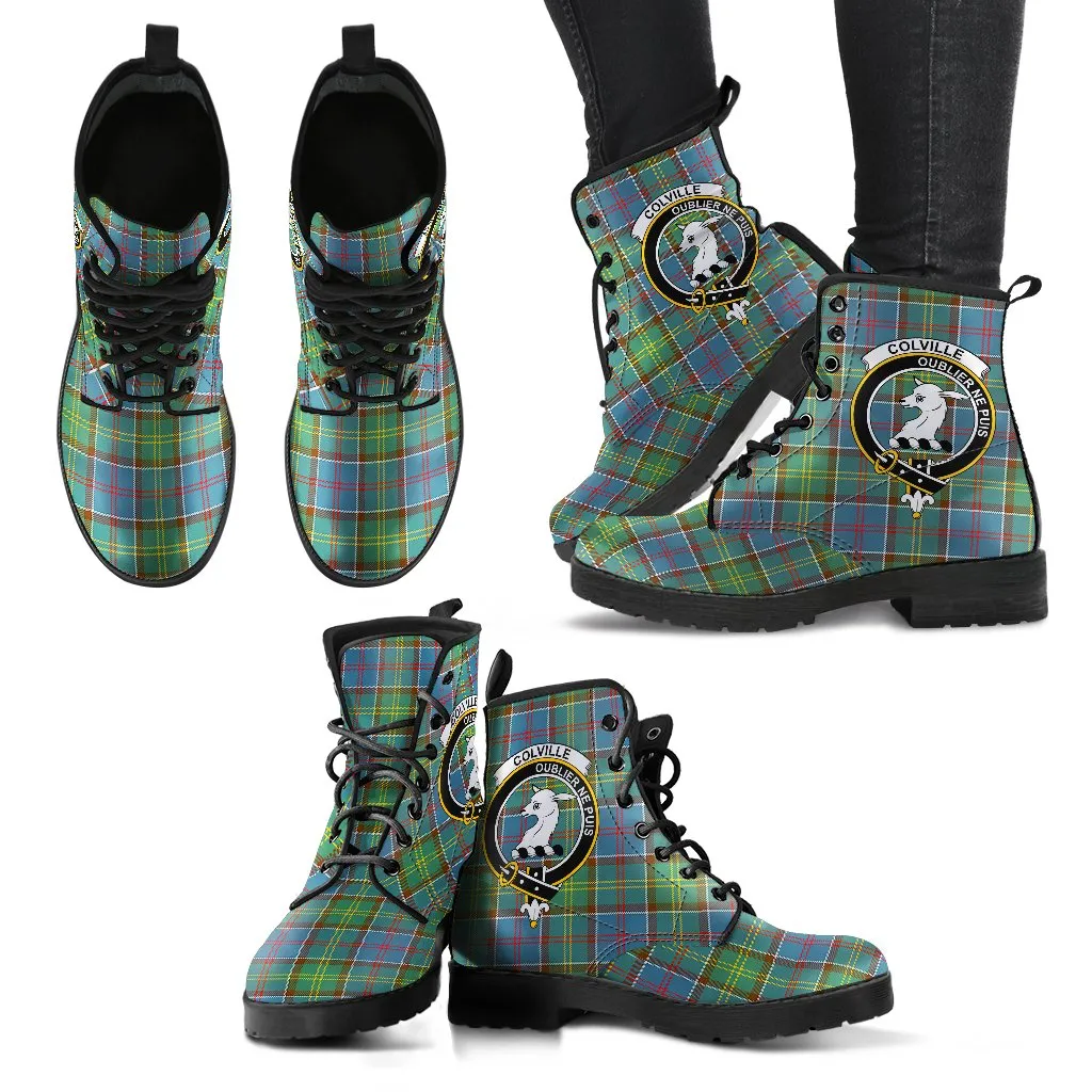 Colville district Tartan Clan Badge Leather Boots