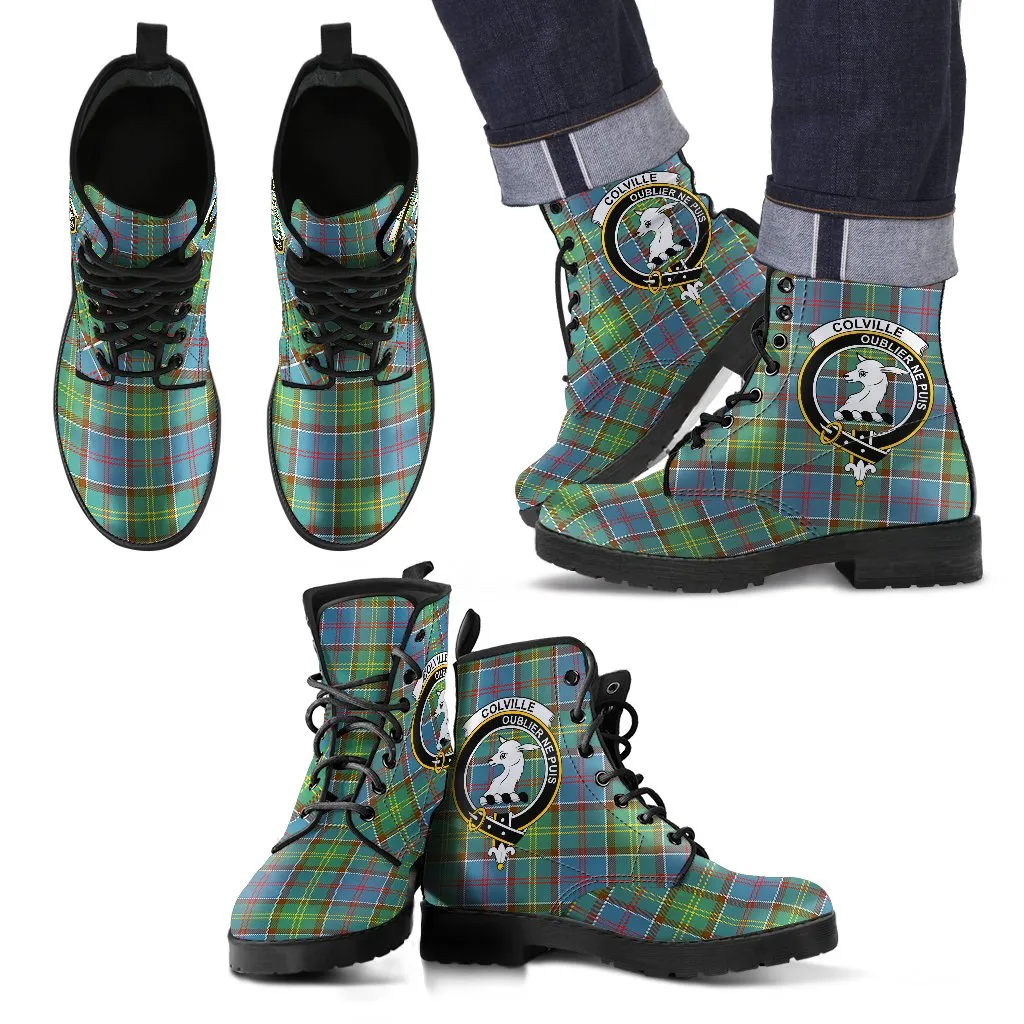 Colville district Tartan Clan Badge Leather Boots