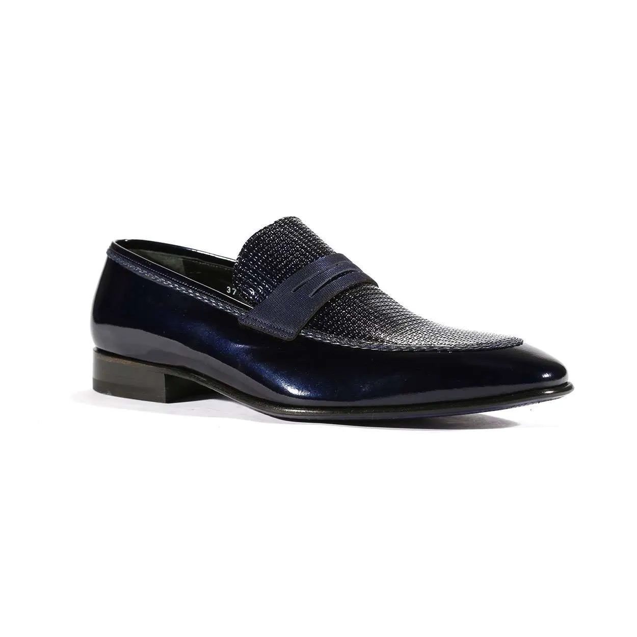 Corrente C129-3711HS Men's Designer Shoes Navy Blue Patent Leather Loafers (CRT1010)