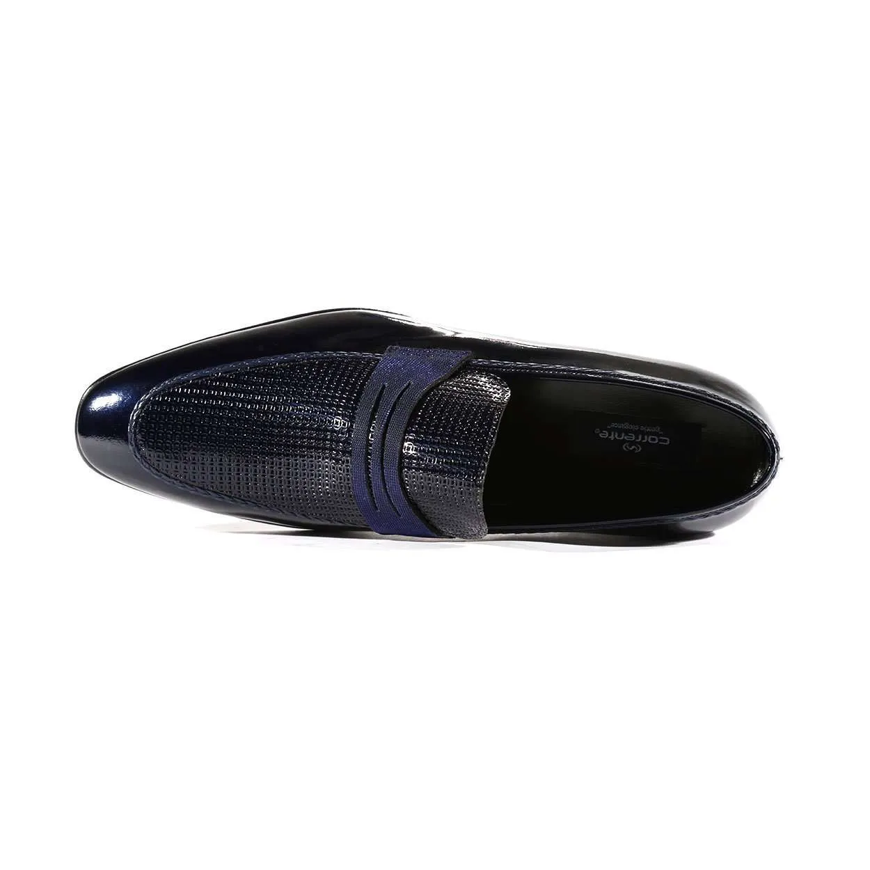 Corrente C129-3711HS Men's Designer Shoes Navy Blue Patent Leather Loafers (CRT1010)