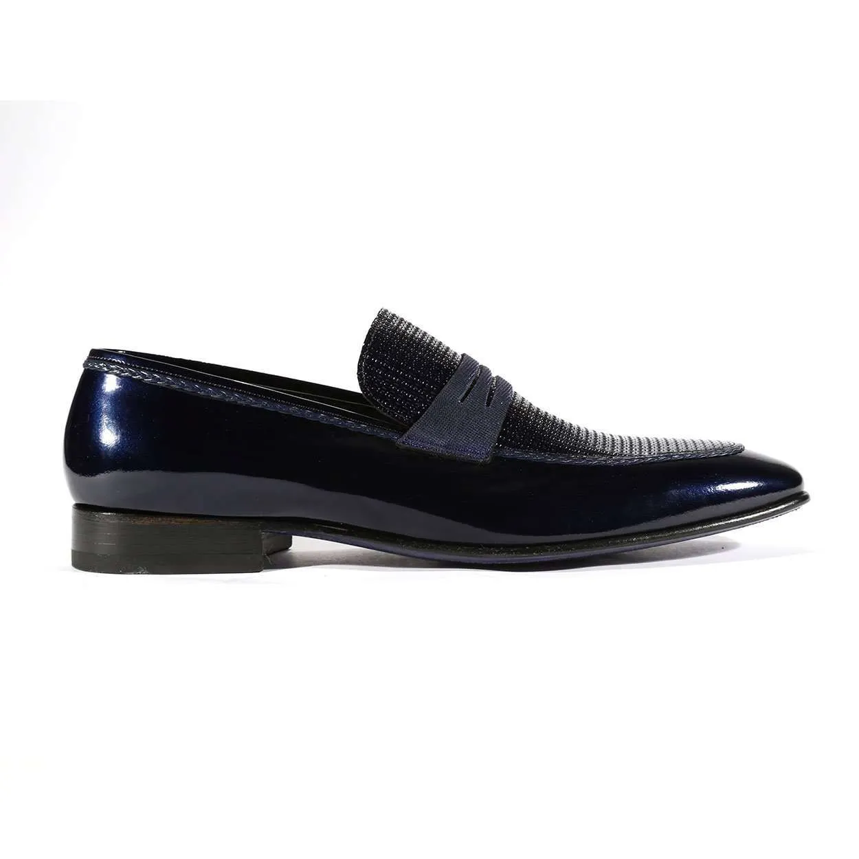 Corrente C129-3711HS Men's Designer Shoes Navy Blue Patent Leather Loafers (CRT1010)