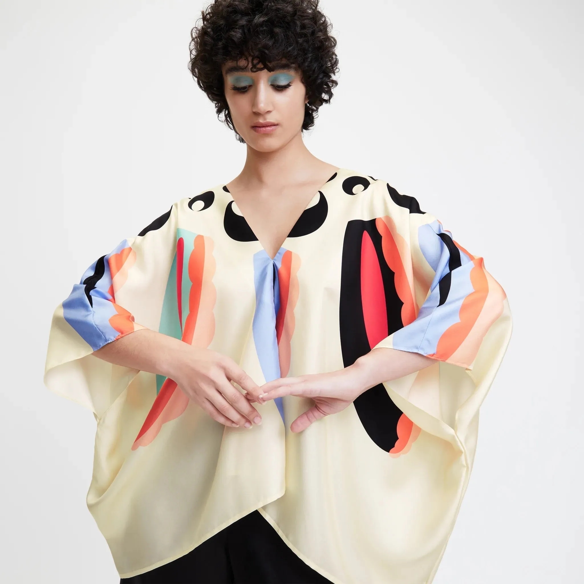 Cream Soft Silk Kaftan Co-ord Set