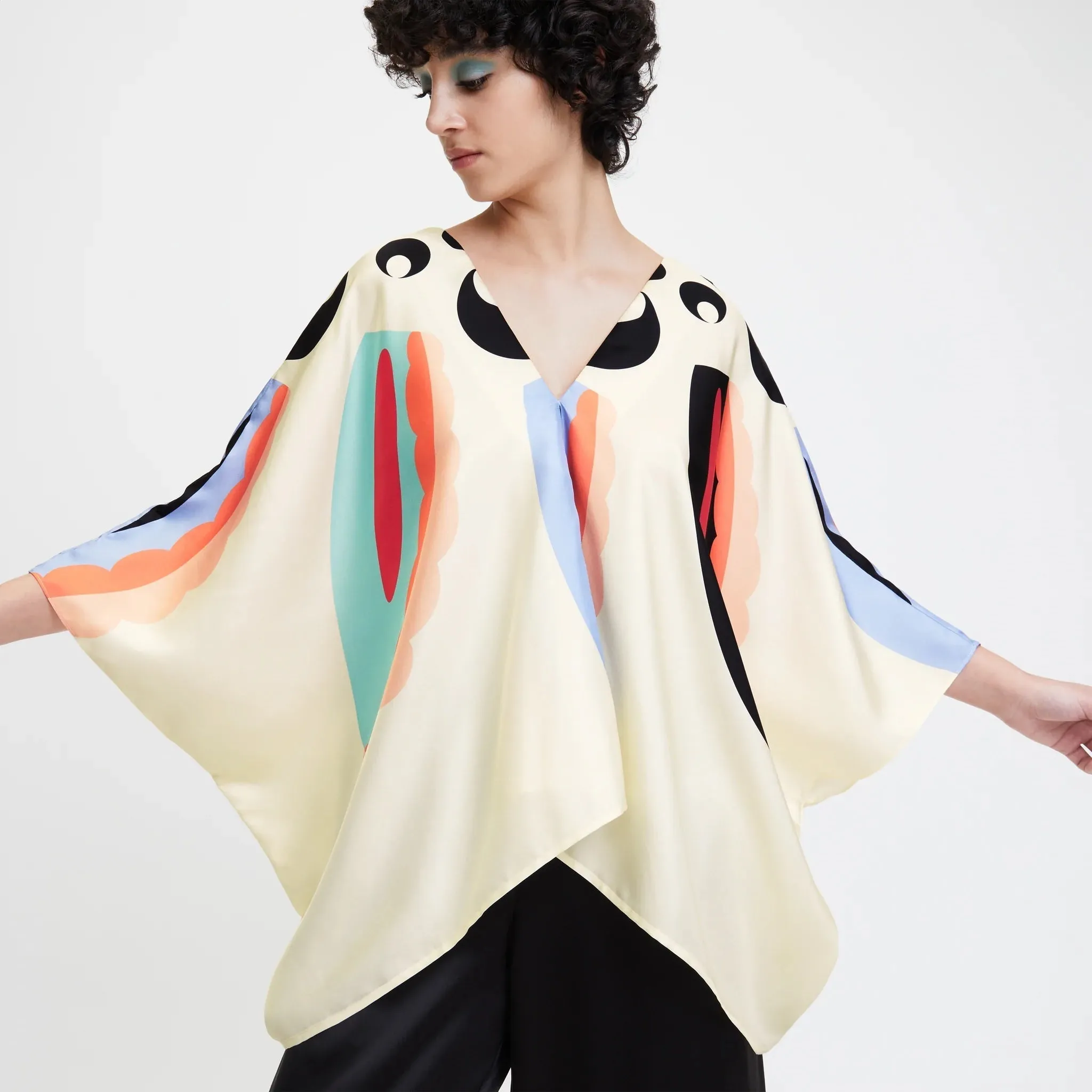 Cream Soft Silk Kaftan Co-ord Set
