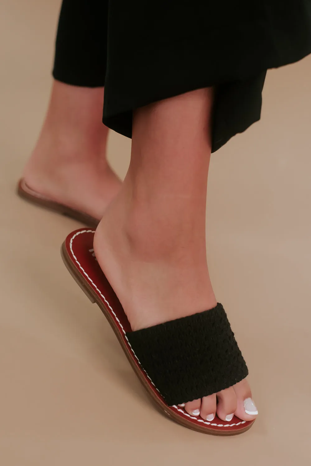 Crochet Slip On Sandal, Black