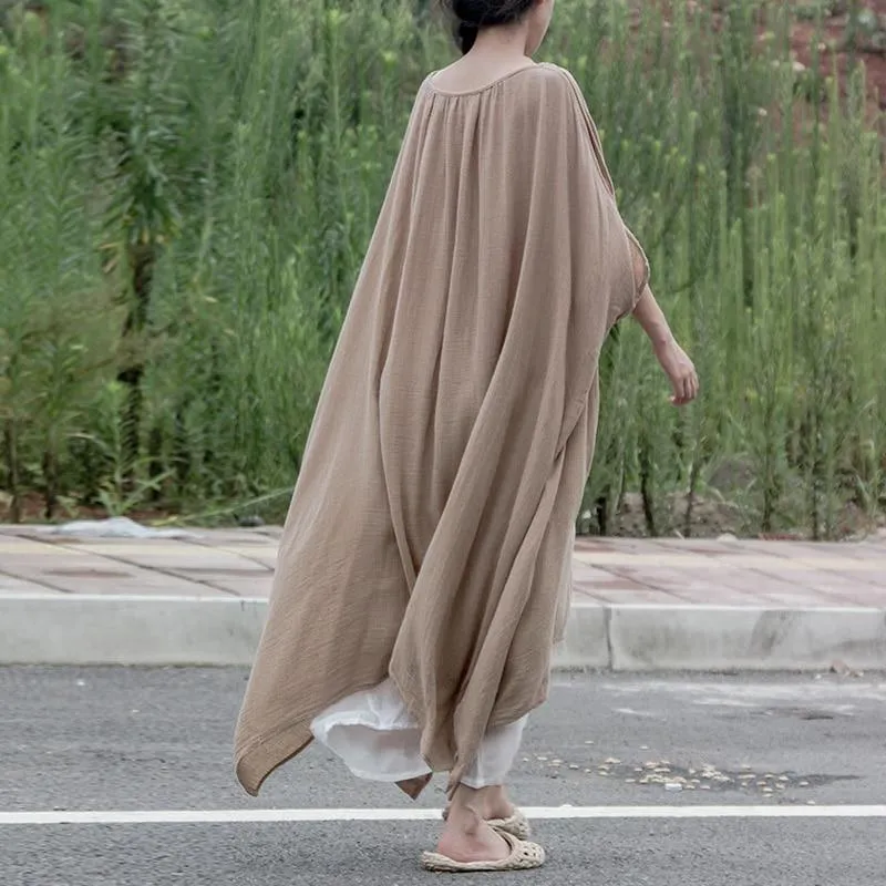 Dark Beige Cotton Linen Dress | Lotus