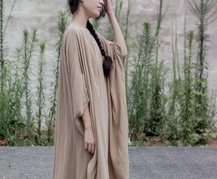 Dark Beige Cotton Linen Dress | Lotus