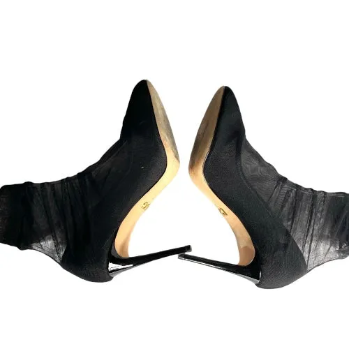 DOLCE & GABBANA Black Stretch Tulle Leather Ankle Boots, Size 39