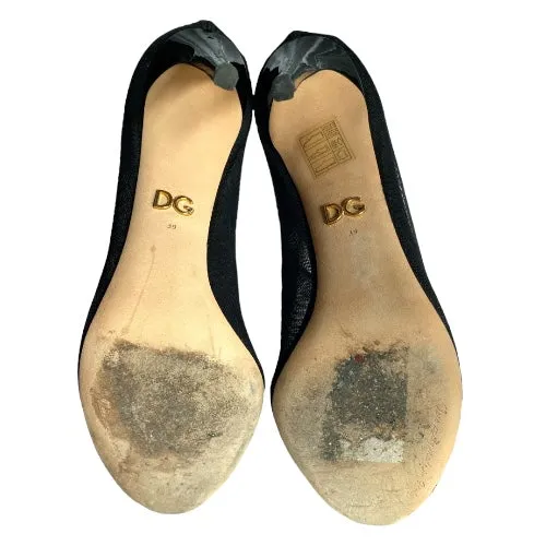 DOLCE & GABBANA Black Stretch Tulle Leather Ankle Boots, Size 39