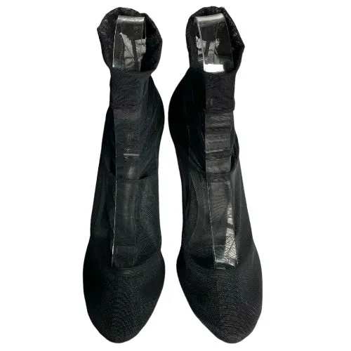 DOLCE & GABBANA Black Stretch Tulle Leather Ankle Boots, Size 39