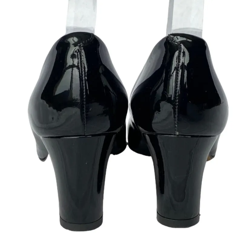 DOLCE&GABBANA Black Patent Leather with Rhinestone Buckle Low Heel Pumps, Size 36