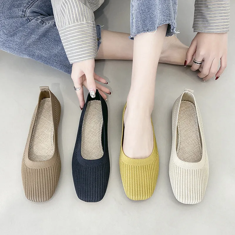 Fashion woven square head soft sole lazy loafers