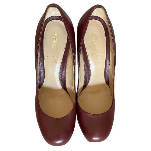 FENDI Burgundy Leather Fendista Wooden Platform Heels Pumps, Size 38