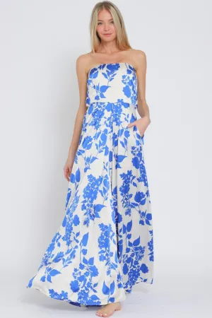 Francis Sleeveless Floral Print Wide Leg Jumpsuit Blue