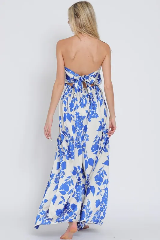 Francis Sleeveless Floral Print Wide Leg Jumpsuit Blue
