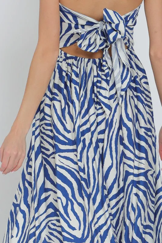 Francis Sleeveless Zebra Print Wide Leg Jumpsuit Blue