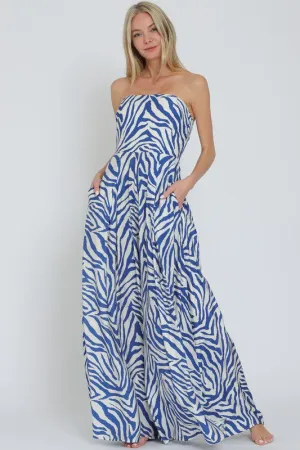 Francis Sleeveless Zebra Print Wide Leg Jumpsuit Blue