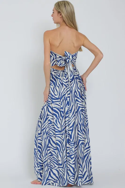 Francis Sleeveless Zebra Print Wide Leg Jumpsuit Blue