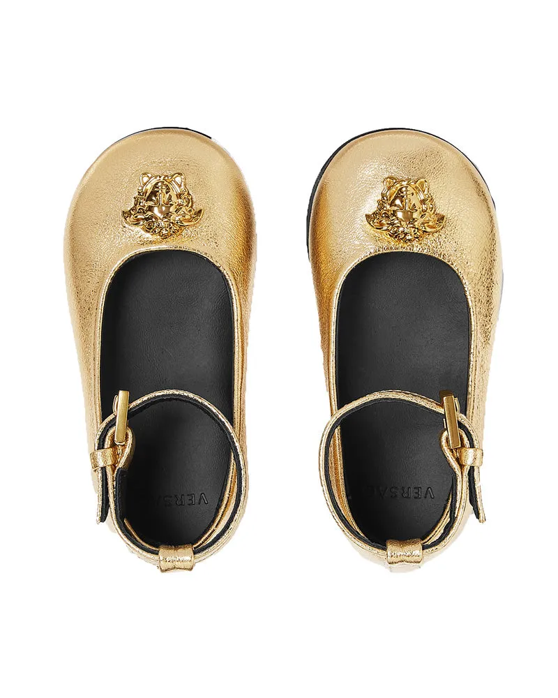 Girls Gold Leather Ballerinas