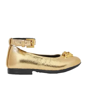 Girls Gold Leather Ballerinas