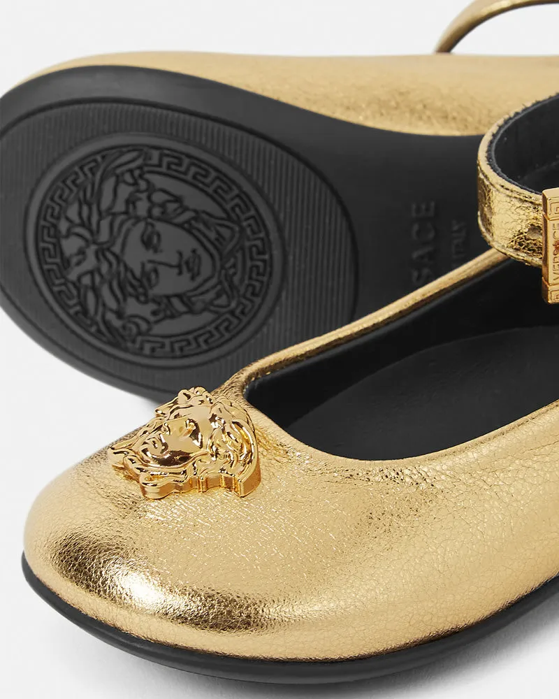 Girls Gold Leather Ballerinas