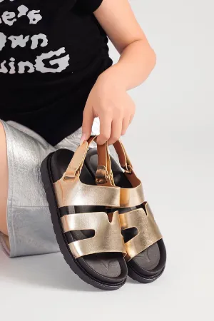 GOLD CUT OUT DETAIL SOFT SOLE FLAT SLIDERS SANDALS