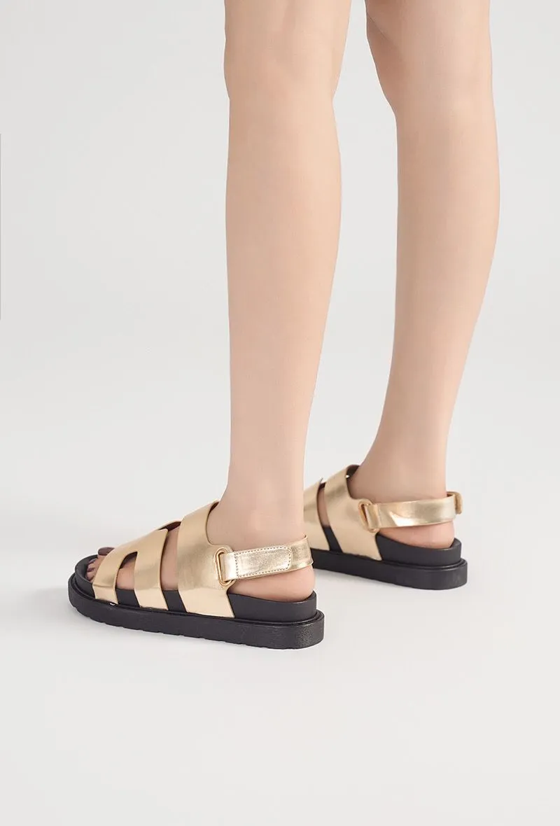 GOLD CUT OUT DETAIL SOFT SOLE FLAT SLIDERS SANDALS