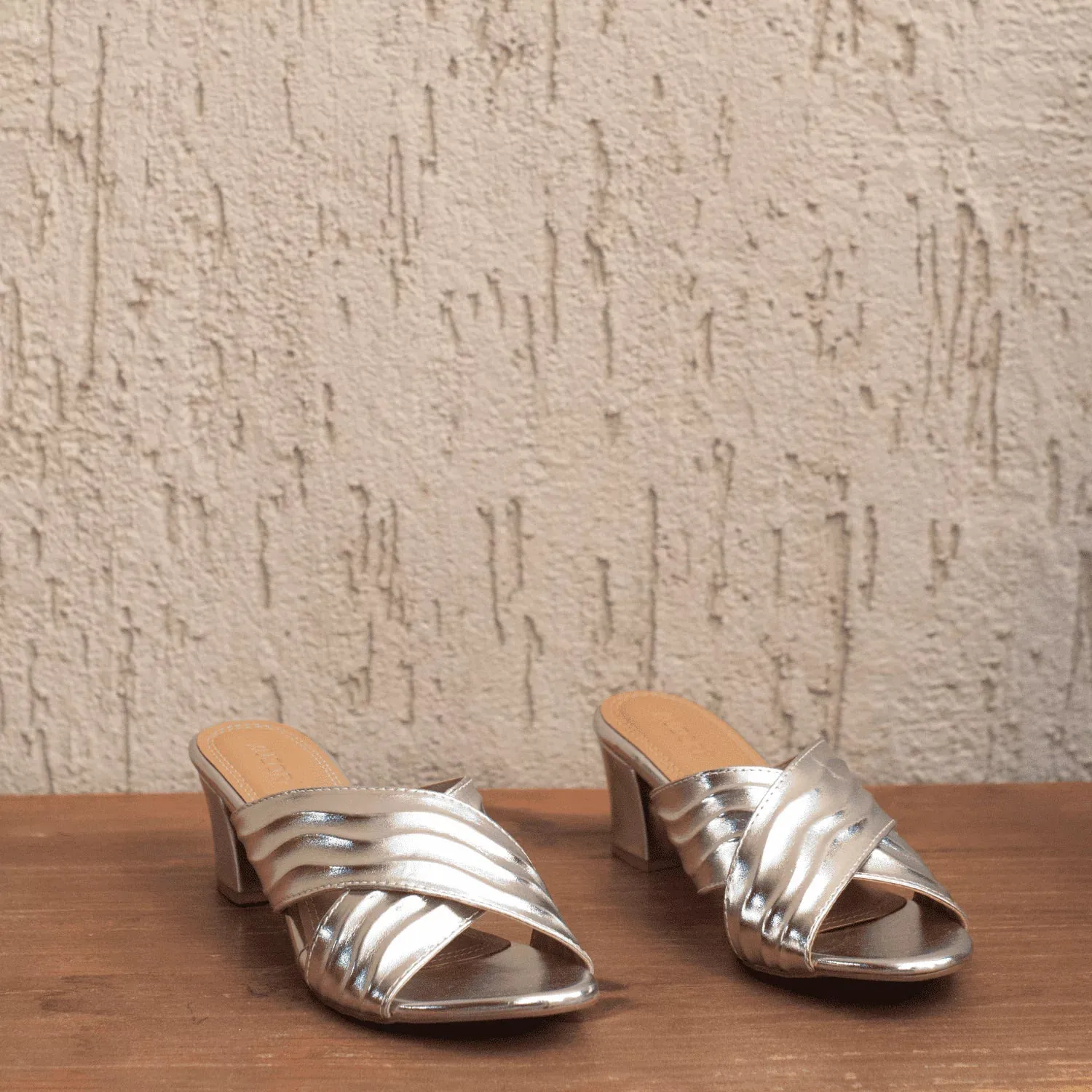 GRACEFUL Silver Patterned Block Heels