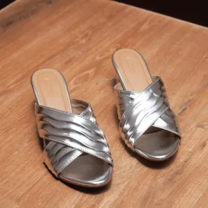 GRACEFUL Silver Patterned Block Heels